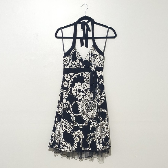 Women's BCX Mini Halter Dress Black And White Size S - Picture 1 of 5